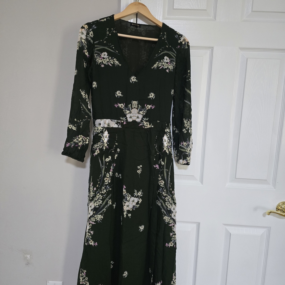 Massimo Dutti Forest Green Floral Long Sleeve Dress - Picture 3 of 15